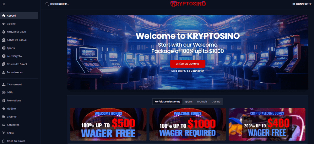 kryptosino casino bonus de bienvenue