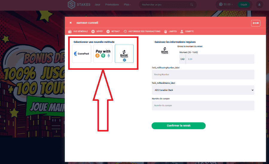 bonus de bienvenue méthode retrait