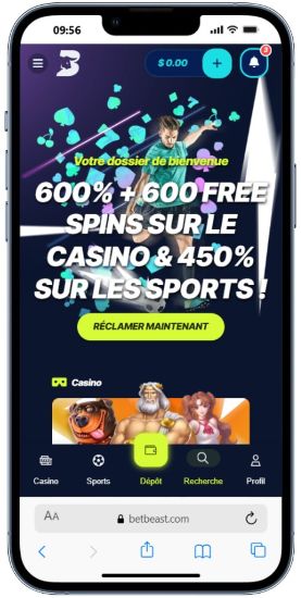 Affichage mobile Betbeast Casino