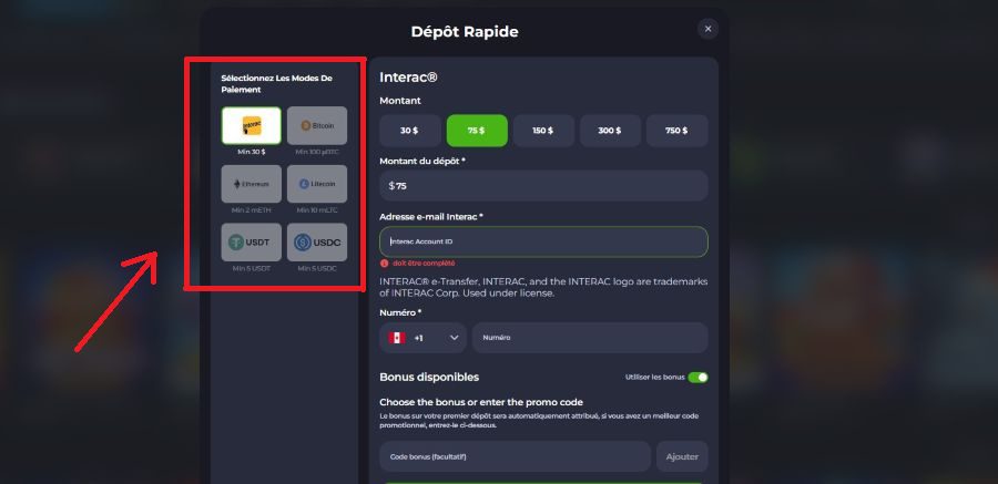Dépôt Jeetcity Casino 2