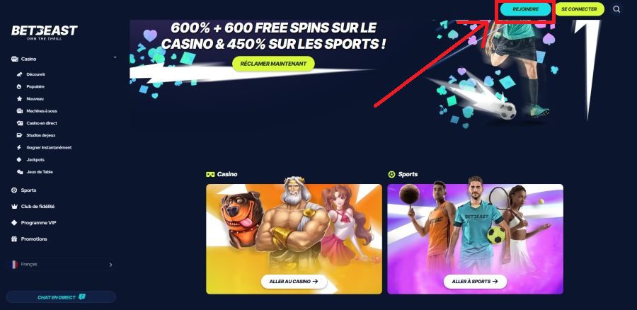 Inscription Betbeast Casino