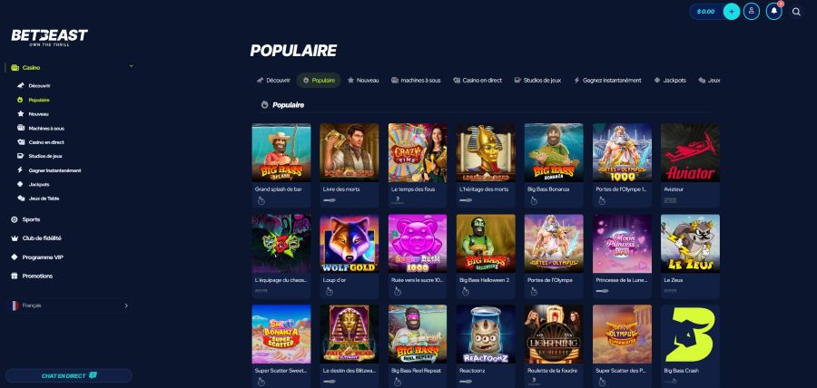 Lobby jeux betbeast Casino
