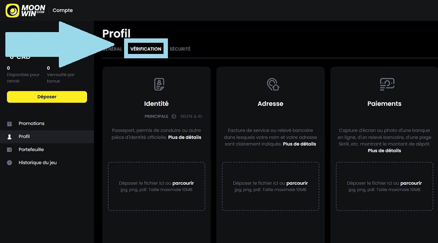 Vérification de compte Moonwin