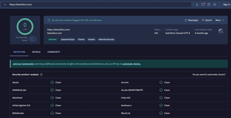 Sécurité Betcollect