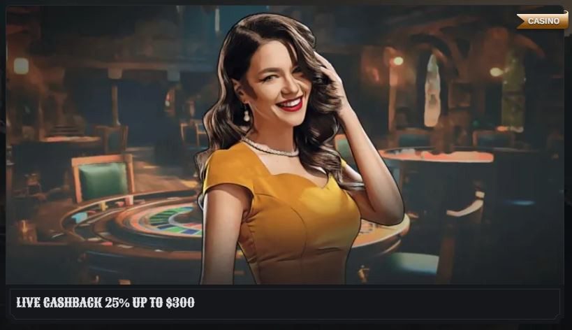 Autre promotion sur Wildsino Casino, detaillant son cashback de 25% sur jeu live
