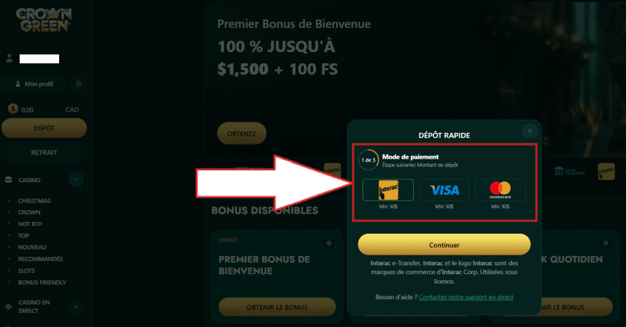 crowngreen casino dépôt