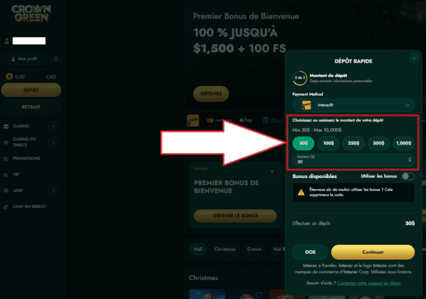 crowngreen casino dépôt