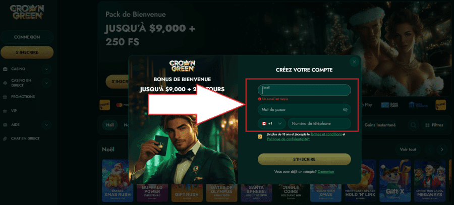 crowngreen casino inscription 