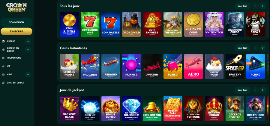 crowngreen casino jeux