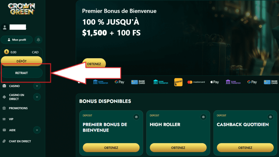crowngreen casino retrait