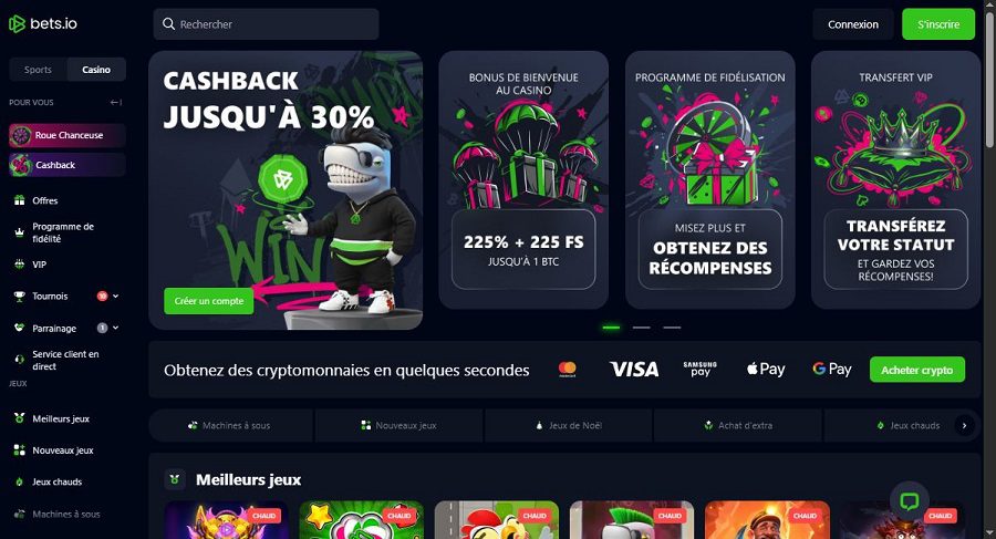Meilleur casino crypto au Canada, Bets.io, cinquiĂšme du classement