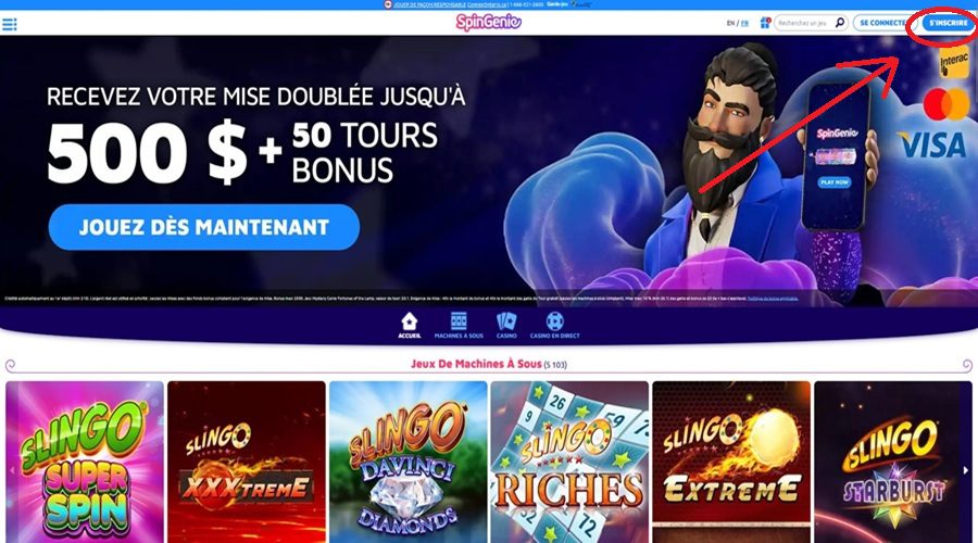 bouton inscription sur Spin Genie Casino en ligne