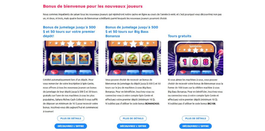 Bonus de bienvenue Spin Genie casino