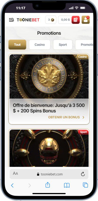 Version mobile Tooniebet