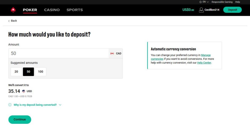 Casino en ligne canadien avec eCheck : étape 3 du dépôt