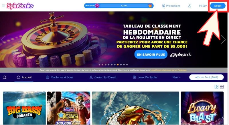 Tutoriel étape par étape pour faire un dépôt sur Spin Genie Casino