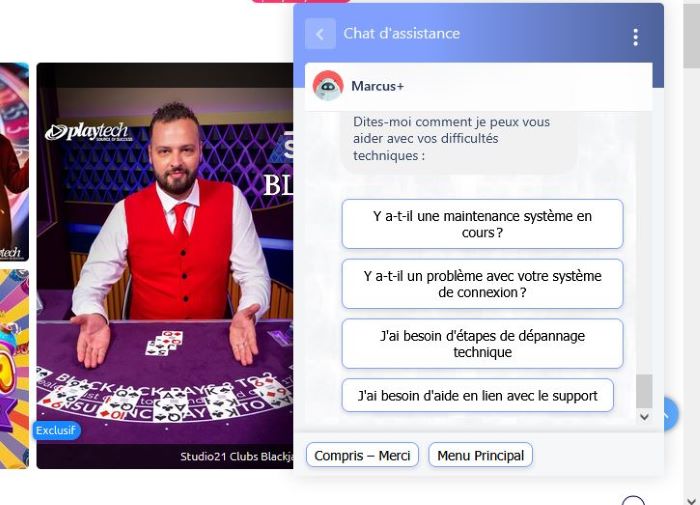 Clavardage avec le support client du casino en ligne Spin Genie