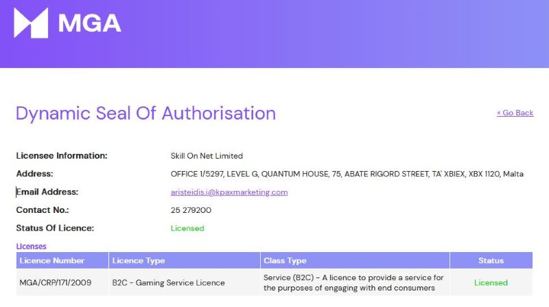 Licence de jeu de Spin Genie Casino