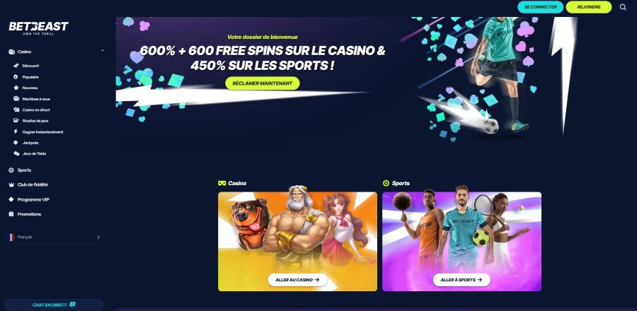Page d'accueil Betbeast Casino
