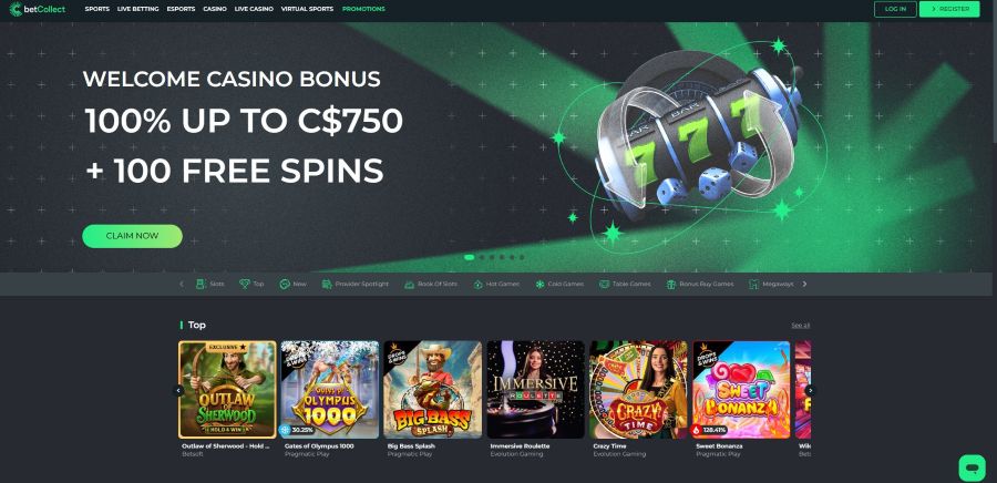 Page d'accueil Betcollect Casino
