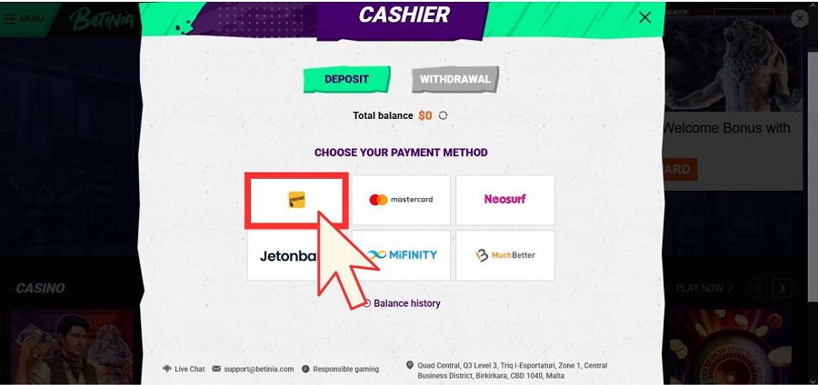 Faire un dépôt sur Betinia