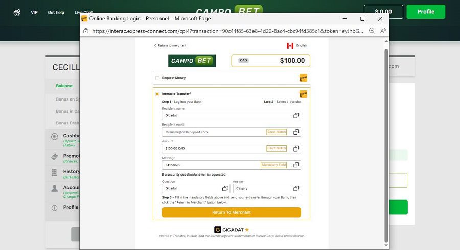 Comment faire un dépôt sur Campobet, étape 4 du tutoriel