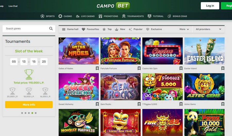 Lobby des jeux sur le casino en ligne Campobet