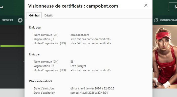Certificat SSL de Campobet Casino