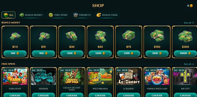 Bonus sans dépôt sur 7 Signs Casino, detaillant sa boutique de bonus