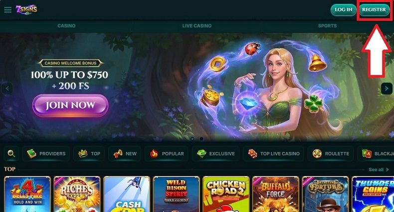 Comment s'inscrire sur 7 Signs Casino : étape 1 du tutoriel