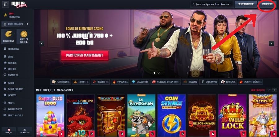 Accueil inscription Mafia Casino