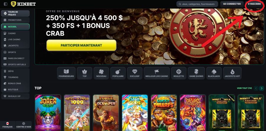 Accueil inscription Kinbet Casino