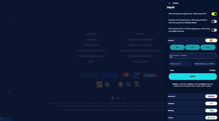 Activation bonus de bienvenue betbeast