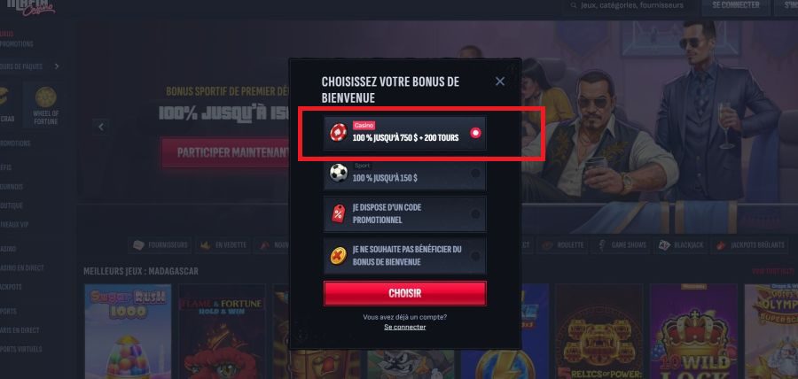 Inscription étape 1 sur Mafia Casino
