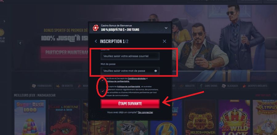 Inscription étape 2 sur Mafia Casino