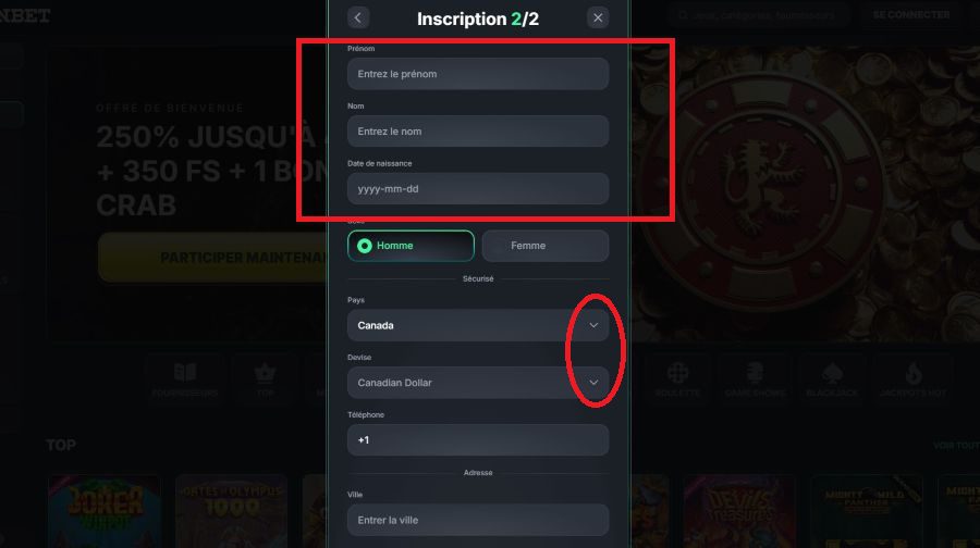 Inscription étape 3 Kinbet Casino