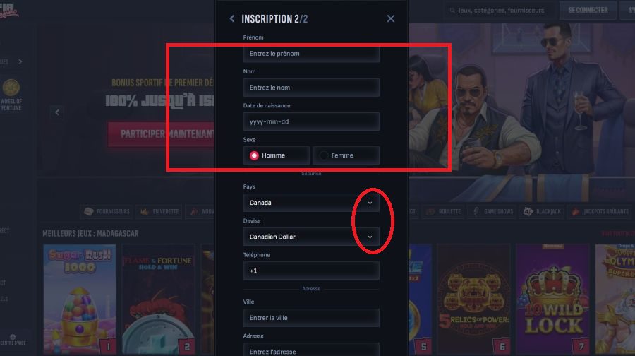 Inscription étape 3 sur Mafia Casino