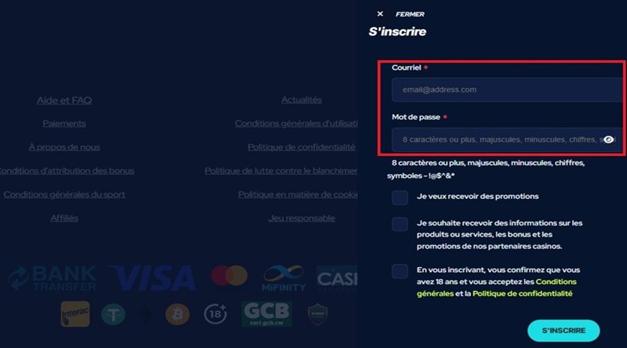 Inscription formulaire 1 Betbeast
