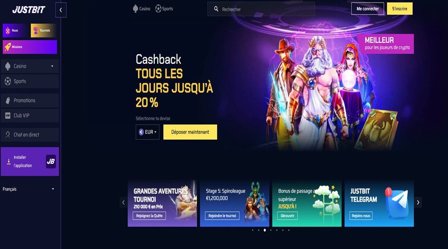 Page d'accueil Justbit Casino