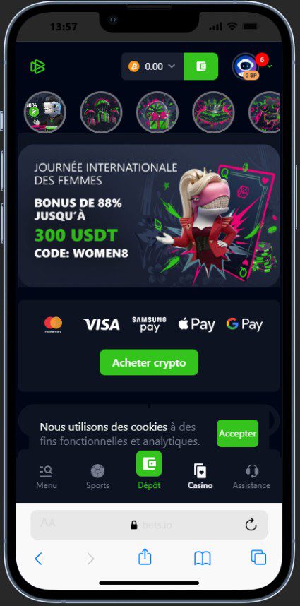 Version mobile Bets.io Casino