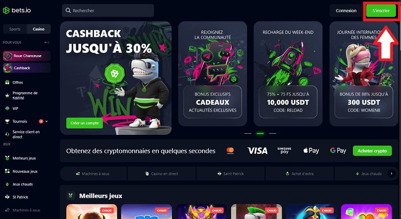 Comment s'inscrire sur Bets.io Casino : étape 1 du tutoriel