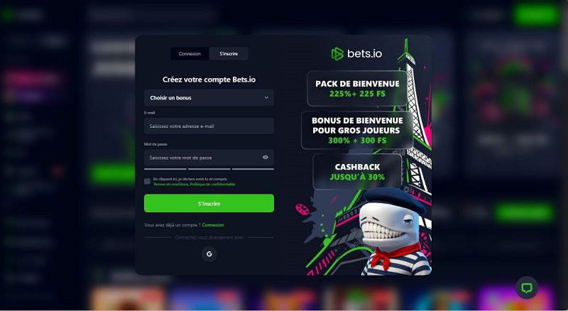Comment s'inscrire sur Bets.io Casino : étape 2 du tutoriel