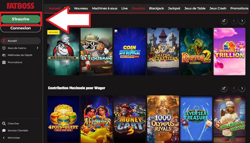Comment s'inscrire sur Fatboss Casino : étape 1 du tutoriel