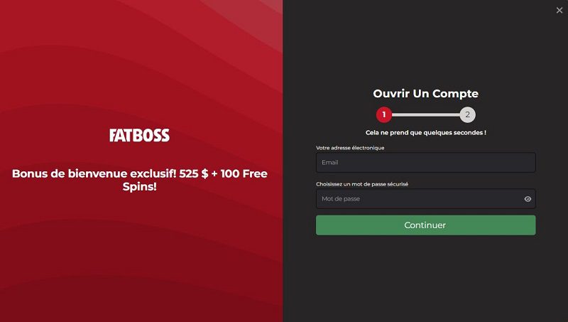 Comment s'inscrire sur Fatboss Casino : étape 2 du tutoriel