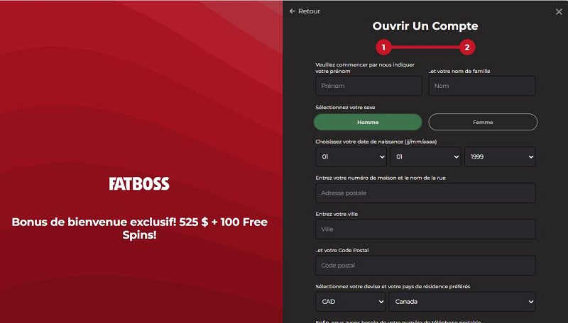 Comment s'inscrire sur Fatboss Casino : étape 3 du tutoriel