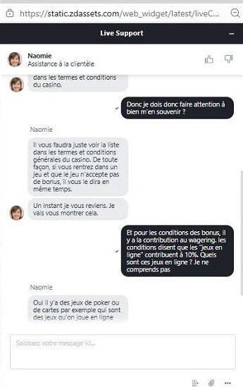 Discussion avec les agents du support client sur le casino Gransino