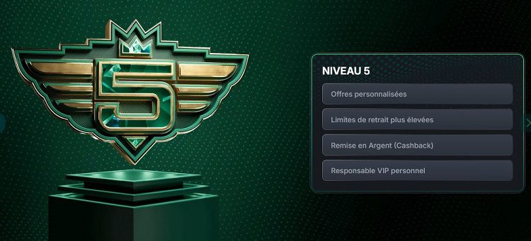 Programme VIP de Kinbet Casino, listant ses avantages au niveau maximal