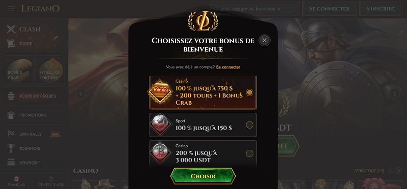 S'inscrire sur Legiano Casino : étape 2 du tutoriel