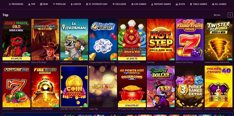Lobby des jeux sur le casino en ligne Malina