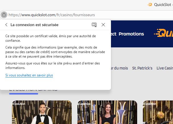 Certificat SSL de QuickSlot Casino